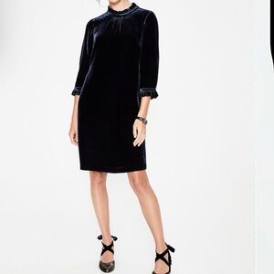 Boden Midnight Blue Velvet Long Sleeve Dress